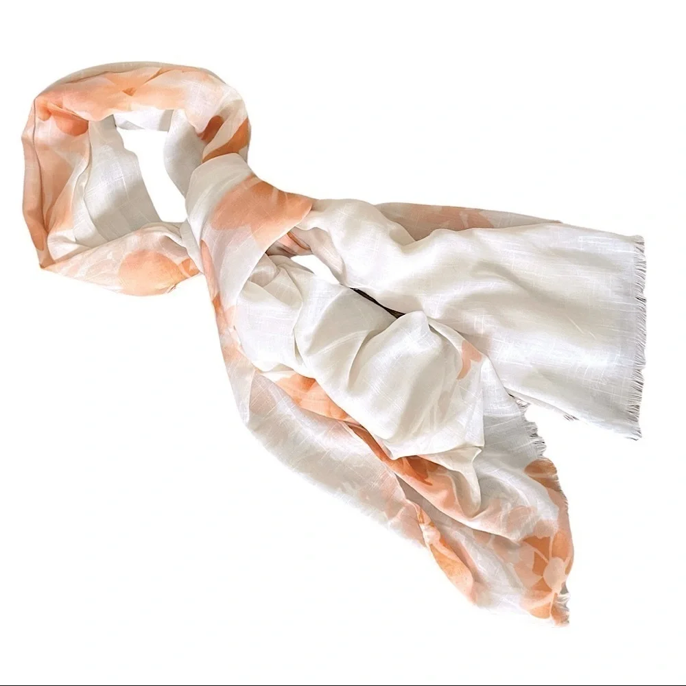 🌺 Morning Lavender Peach Ivory Fringe Lightweight Scarf Wrap NWT